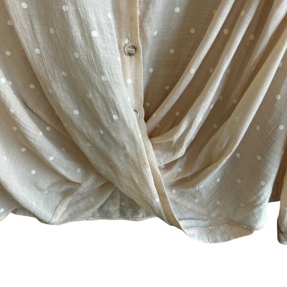 Mine Coastal Beige White Polka Dot Twist Wrap Front Blouse Size Small - Picture 4 of 8